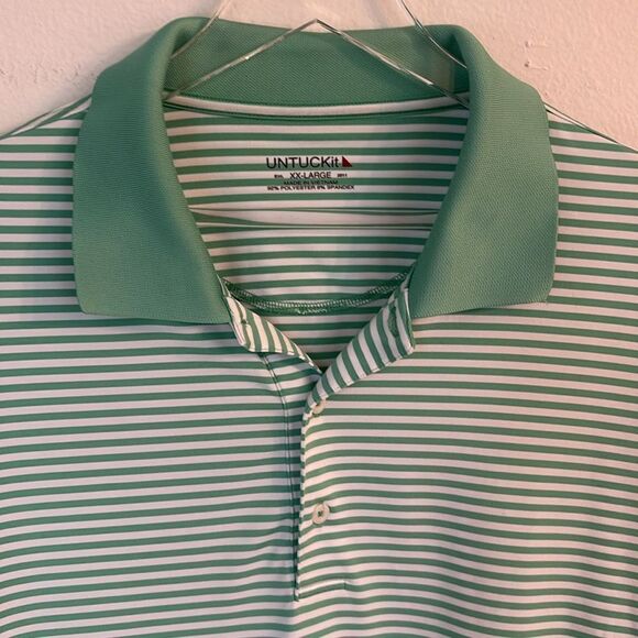UNTUCKit Polo Shirt Green White Stripe Short Sleeve Stretch Fabric Size XXL - Picture 2 of 9